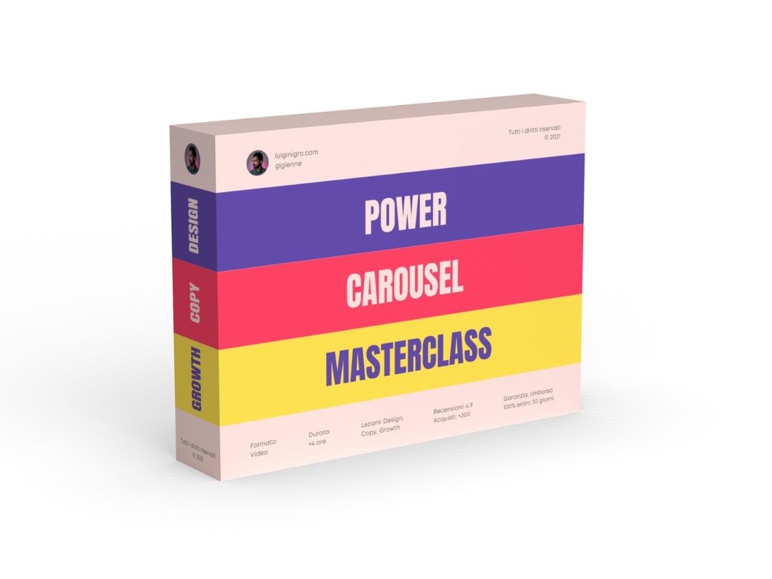 3D Box di Power Carousel Masterclass, il corso completo per diventare maestri dei caroselli Instagram, by gigienne